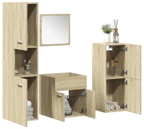 Set mobili da bagno 4 pz rovere sonoma in legno multistrato