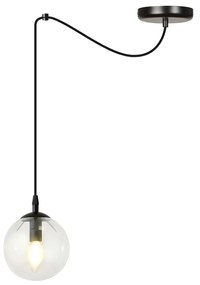 Sospensione 1 Luce Ginevra In Acciaio Nero Con Cavo Lungo E Vetro Trasparente