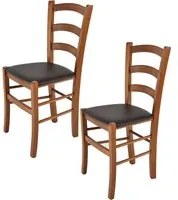 Set 2 Sedie Venice Tommychairs, struttura in faggio verniciata color noce chiaro e seduta rivestita in finta pelle moka