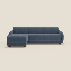 Giglio divano letto angolare con materasso alto 18 cm e penisola contenitore in morbido bouclé impermeabile T07 blu