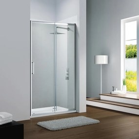 Porta doccia scorrevole L 94-100 cm x H 195 cm per nicchia in vetro trasparente SP. 6 mm, profilo lucido cromo, serie Slimline