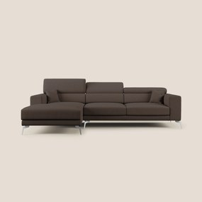 Blade Divano moderno angolare con poggiatesta reclinabili in tessuto impermeabile simil-cotone T13 marrone