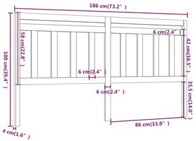 Testiera per letto nera 186x4x100 cm in legno massello di pino