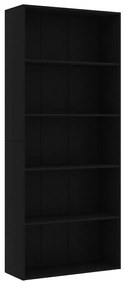 Libreria a 5 ripiani nera 80x30x189 cm in truciolato
