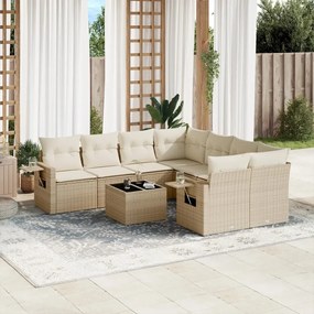 Set divano da giardino 9 pz con cuscini beige in polyrattan