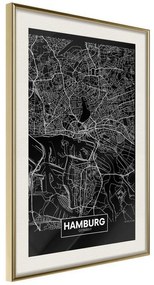 Poster  City Map: Hamburg (Dark)  Cornice Quadri Cornice d'oro con passe-partout, Larghezza x Altezza Home decor 20x30