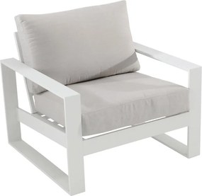 Poltrona da giardino con cuscino grigio / argento e braccioli Las Vegas NATERIAL da 2 posti, struttura in alluminio seduta in polipropilene bianco, L 91 x H 76.5 x P 91 cm, set da 2 pezzi