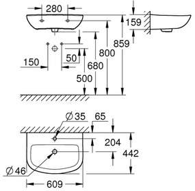 GROHE 39421000 - Lavabo sospeso BAU CERAMIC 609 × 442 mm ceramica/bianco