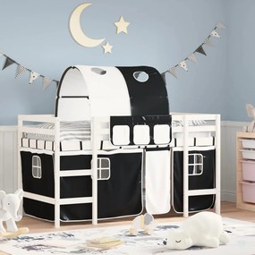 Letto A Soppalco Con Tunnel Bambini Bianco E Nero 90x200cm Pino /