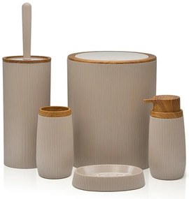 Set 2 pezzi Porta scopino e Pattumiera 5lt Tortora dettagli effetto legno Blob