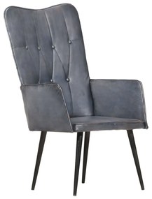 Poltrona Wingback Grigia İn Vera Pelle /