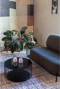 Tavolino nero con piano in vetro , ø 60 cm Lance - White Label