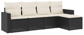 Set divani da giardino 5 pz con cuscini in polyrattan nero