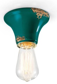 Plafoniera Vintage Tonda Piccola Ceramica Verde 1 Luce E27