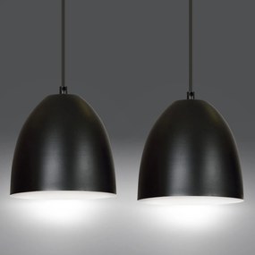 Lampadario 2 Luci Reartù In Acciaio Nero Con Cupole In Nero E Bianco