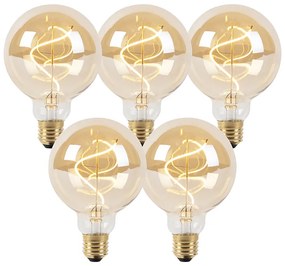 Set di 5 lampadine filamento spirale LED E27 dimmerabili G95 GOLDLINE