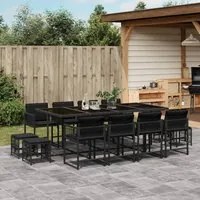 Set da Pranzo da Giardino 13pz con Cuscini Nero in Polyrattan 3211519