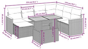 Set divano da giardino 8 pz con cuscini grigio in polyrattan