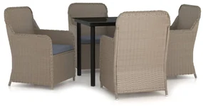 Set da pranzo per giardino 5 pz con cuscini marrone