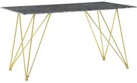 Tavolo da Pranzo Effetto Marmo Nero con Piano in Vetro Temperato dorato Gambe in Metallo 140 x 80 cm Glam Soggiorno