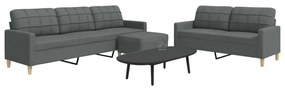 Set Di Divani 3 Pz Con Poggiapiedi Grigio Scuro İn Tessuto /