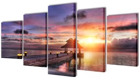 5 Pz Set Stampa Su Tela Da Muro Spiaggia Con Padiglione 200 X 100 Cm /