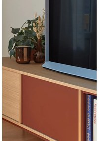 Cassettiera TV rosso mattone con impiallacciatura in rovere Yoko - Teulat