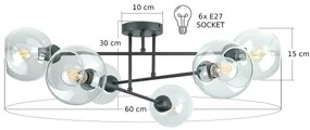 Lampadario a sospensione con supporto rigido VASCO 6xE27/60W/230V nero/limpido