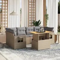 Set Divani da Giardino 7 pz con Cuscini Beige in Polyrattan 3271654