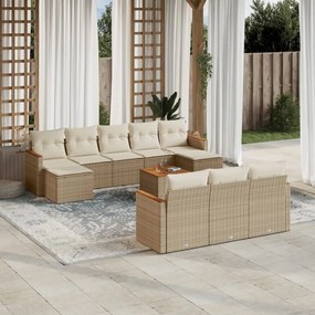 Set divani da giardino 11 pz con cuscini beige in polyrattan