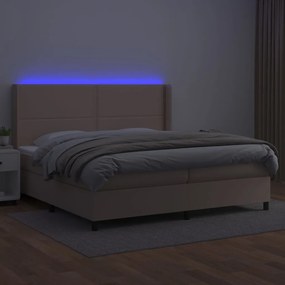 Giroletto molle materasso e led cappuccino 200x200cm similpelle