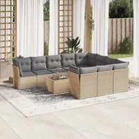 Set Divani da Giardino 11 pz con Cuscini Beige in Polyrattan 3218229