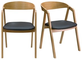 Sedie scandinave impilabili in legno chiaro massello di rovere e seduta nero (set di 2) LOVA