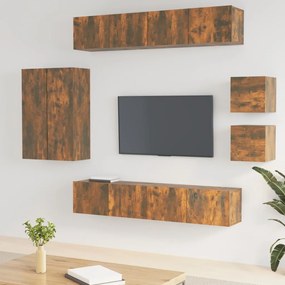 Set Mobili Porta Tv 8 Pz Rovere Fumo İn Legno Multistrato /