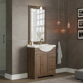 Mobile bagno a terra 75 noce con lavabo specchio e lampada Romantica