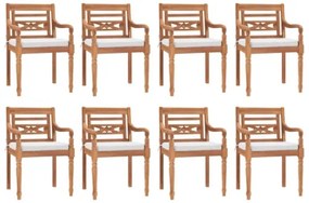 Set Pranzo Giardino 9pz con Cuscini Bianchi Legno Massello Teak