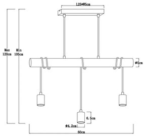 Globo 15539-3H - Lampadario su corda GREGOR 3xE27/60W/230V