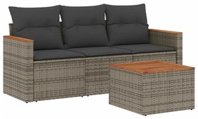 Set divani da giardino 4 pz con cuscini in polyrattan grigio