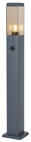 Lampada da esterno grigio scuro con vetro fumé 80cm IP44 con presa e sensore di movimento - Malios