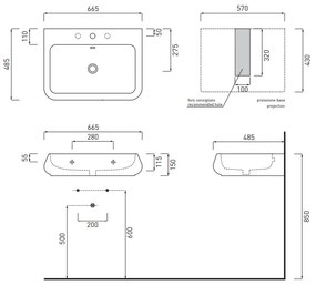 Cielo shui lavabo 66x48 sospeso o da appoggio con troppopieno in ceramica bianco lucido