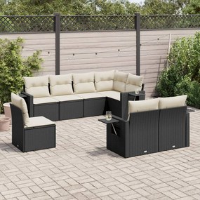 Set Divani da Giardino con Cuscini 8 pz Nero in Polyrattan