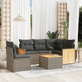 Set divano da giardino 6 pz con cuscini grigio in polyrattan