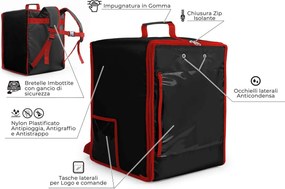 Zaino Borsa Termica Porta Pizze da Asporto 15 Cartoni Safemi Fast 15 Nero...
