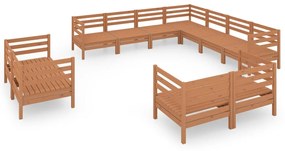 Set salotto da giardino 11 pz in legno massello di pino miele