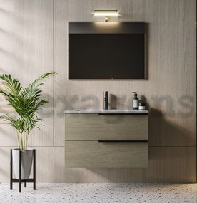 Mobile bagno stone 80x47 Elisa due cassetti con lavabo e Specchio A Filo con Lampada