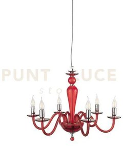Lampadario paganini 6 luci rubino cromo attacco e14 d.70cm