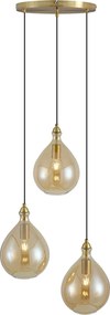 Smart hanglamp goud met amber glas 3-lichts incl. Wifi A60 - Traditional