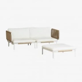 Divano Da Giardino Componibile In 2 Pezzi Con 2 Poltrone Angolari E Pouf Roubly Beige A Mandorla - Sklum