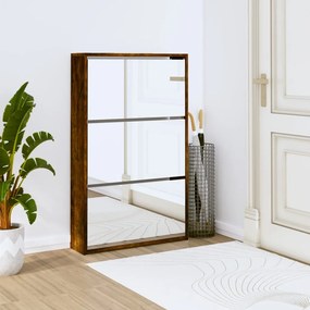 Scarpiera Con Specchio A 3 Livelli Rovere Fumo 63x17x102,5 Cm /