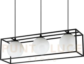 Lingotto lampadario sospeso nero sfera bianca 3 luci attacco e14